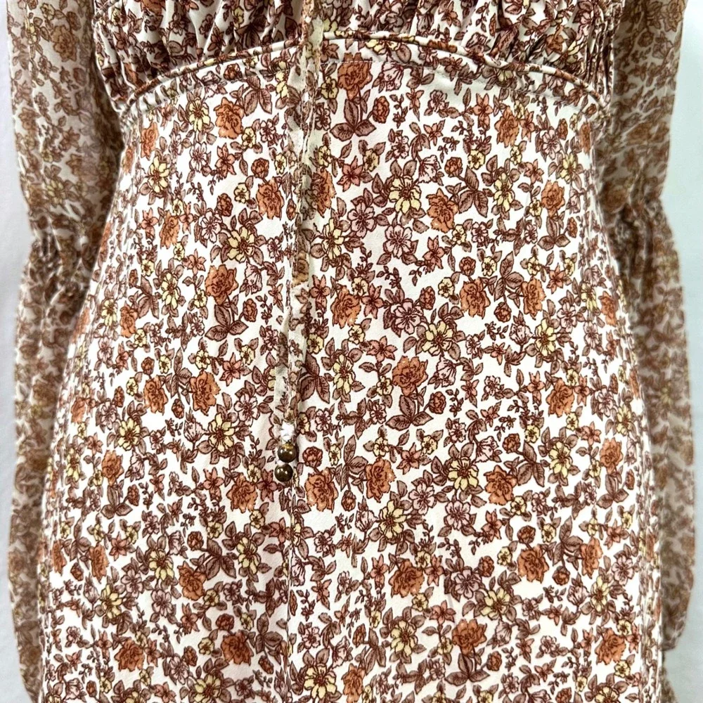 FREE PEOPLE Aglow Smocked Maxi Dress XL Orange Floral Tea Combo Cottage Prairie